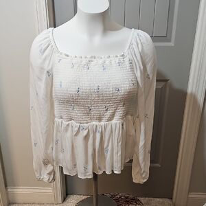 Torrid White and Blue Smocked Blouse